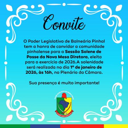 Câmara de Balneário Pinhal realizará Sessão Solene de Posse da Nova Mesa Diretora para 2026